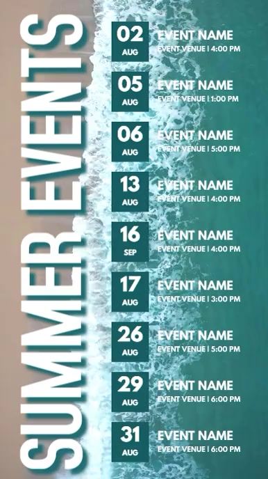 Design created with PosterMyWall Events Flyer, Adventure Challenge, Halloween Promotions, Summer Calendar, Summer Schedule, Christmas Service, Calendar Poster, Beach Events, Event Template