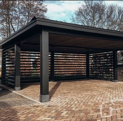 Fenced In Carport, Modern Carport Ideas, Free Standing Carport, Carport Makeover, Car Porch Design, Building A Carport, Modern Carport, Carport Patio, Moderne Have