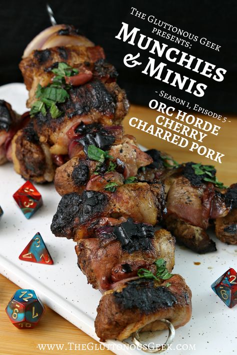 Dnd Food Recipe, Dragon Recipe, Hobbit Food, Game Night Food, Medieval Recipes, Pork Skewers, Geek Food, Night Food, Dungeons Dragons