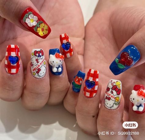 Hello Kitty Hello Kitty Junk Nails, Hello Kitty Nail Art, Sanrio Nails, Hello Kitty Nails Art, Hello Kitty Nail, Kitty Nail, Junk Nails, Kitty Nails, Makeup Nails Designs