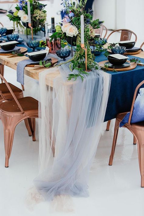 Moody Blues Winter Elopement Inspiration by Werner J Photography | SouthBound Bride Classic Blue Wedding, Rustic Wedding Decorations, Skirt Diy, Tafel Decor, Skirt Tulle, Special Events Decor, Winter Elopement, Tablescape Inspiration, Copper Wedding