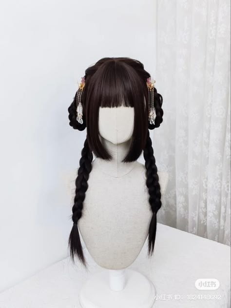 #aesthetic #hairstyles #fashion Japanese Hair Ideas, Cool Japanese Hairstyles, Asian Braided Hairstyles, Japanese Harajuku Hair, Hu Tao Hairstyle, Bunny Ear Hairstyle, Traditional Japanese Hairstyle Women, Cute Chinese Hairstyle, Braid Wig Hairstyles