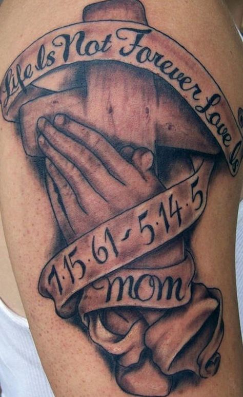 50 Designs You Should See Before Getting a Memorial Tattoo R.i.p Tattoos For Men, Tattoo Memory, Tato Salib, Memorial Tattoo Designs, Tato Suku, In Loving Memory Tattoos, Praying Hands Tattoo, Rip Tattoo, Tato Dengan Makna