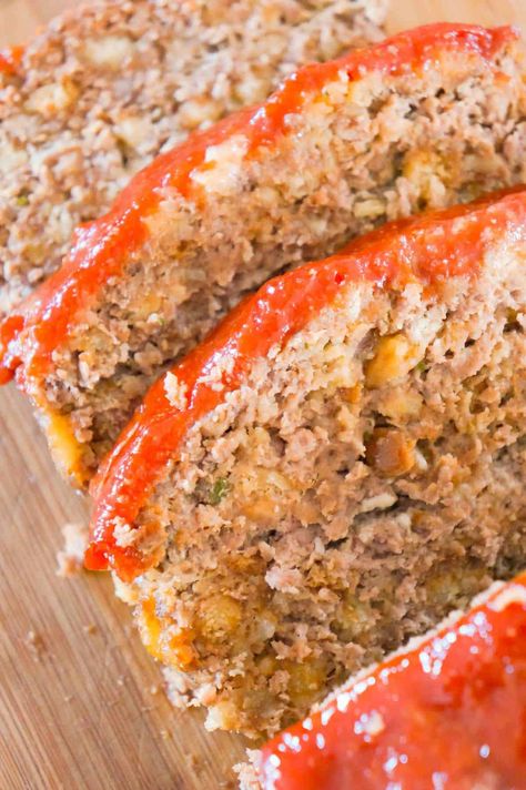 Meatloaf Stuffing, Stuffing Meatloaf, Cracker Barrel Meatloaf Recipe, Stove Top Stuffing Meatloaf, Meatloaf With Gravy, Ground Beef Meatloaf, Cream Cheese Mashed Potatoes, Cracker Barrel Meatloaf, Stove Top Stuffing