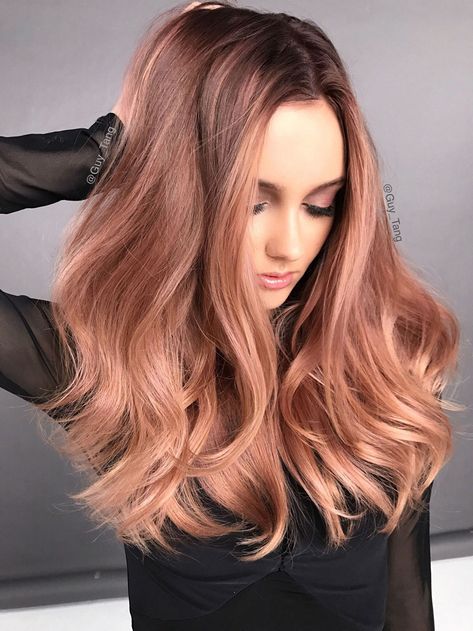 Copper Rose Gold Hair, Rose Gold Hair Balayage, Summer Brown Hair, Golden Hair Color, Cool Brown Hair, Warm Hair Color, Gold Hair Colors, Hair Color Rose Gold, Hair Color Chocolate