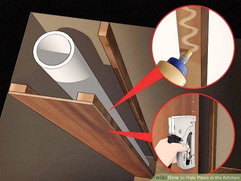 Hide Pipes, Exposed Plumbing, Process Painting, Toilet Drain, Hiding Ugly, Kitchen Vent, Basement Remodel Diy, Plywood Siding, Drain Pipes