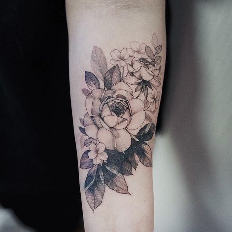 Cover up by @Zihwa_tattooer Cross Cover Up Tattoo, Flower Cover Up Tattoos, Lower Belly Tattoos, Flower Tattoo Drawings, Up Tattoo, Tattoo Cover Up, Small Girl Tattoos, Floral Tattoo Design, Stylist Tattoos