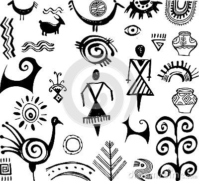 Set Of Primitive Drawings - Download From Over 33 Million High Quality Stock Photos, Images, Vectors. Sign up for FREE today. Image: 32281646 Petroglyphs Art, Worli Painting, Arte Do Kawaii, Native American Symbols, Afrikaanse Kunst, American Symbols, Kampot, Hot Wheel, Cave Paintings