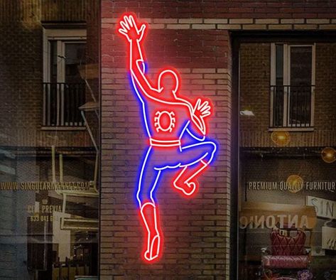 Spiderman Led Light, Spiderman Neon Sign, Spiderman Home Decor, Game Room Wall Ideas, Spiderman Gift Ideas, Marvel Home Decor, Room Decor Neon Lights, Spiderman Room Ideas, Cool Room Accessories