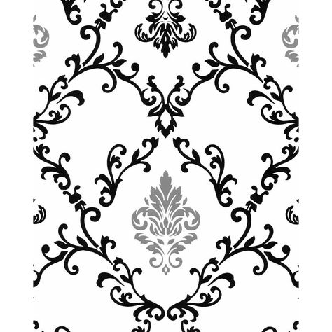 Papier peint baroque EDEM 85026BR20 papier peint vinyle lisse avec des ornements et des accents métalliques blanc noir argent 5,33 m2 Floor Stencils Patterns, Black And Silver Wallpaper, Motif Baroque, Stenciled Floor, Abstract Pattern Design, Stencil Pattern, Accent Wallpaper, Vinyl Wallpaper, Tim Burton