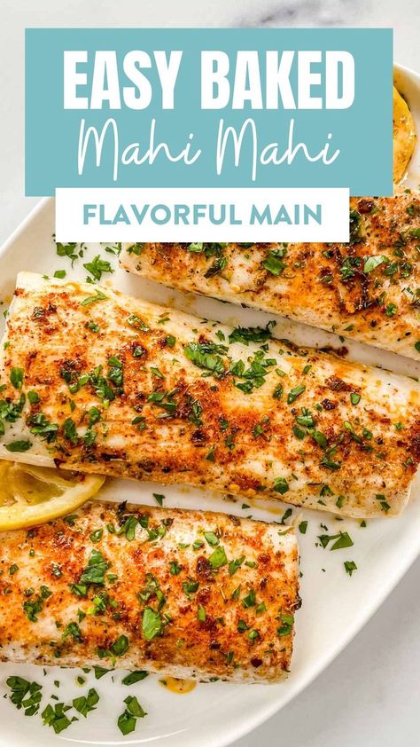 This easy baked mahi mahi fish recipe is ready in about 20 minutes! Paired with butter, lemon, and just the right seasonings, then baked to perfection, this wonderful, tender mahi mahi is a great fish recipe! Maui Maui Recipes, Paleo Mahi Mahi Recipes, Sides For Mahi Mahi Dinners, Mahi Mahi Recipes Baked Easy, Maui Maui Fish Recipes Baked, Mahi Mahi Marinade Recipes, Mahi Mahi Recipes Baked Healthy, Maui Mahi Recipes, Oven Baked Mahi Mahi Recipes