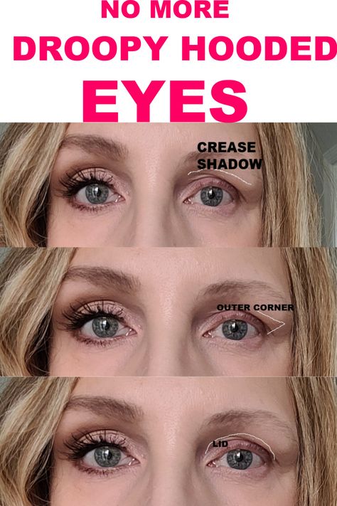 MAKEUP FOR DROOPY HOODED EYES - ANNE P MAKEUP AND MORE Droopy Hooded Eyes, Eyeshadow Brown Eyes, Makeup For Hooded Eyelids, Eye Makeup For Hooded Eyes, Eyeshadow For Hooded Eyes, Hooded Eye Makeup Tutorial, Droopy Eyelids, Droopy Eyes, Makeup Tips For Older Women