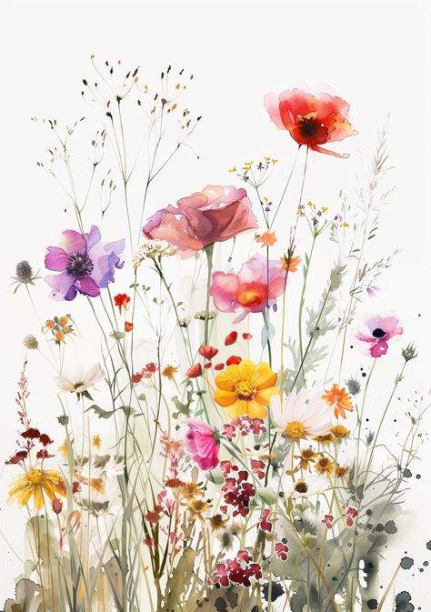 Wildflowers in Watercolour. Welcome to our shop, a mixture of art, digitally created art, photography, and digitally enhanced photography. Each piece can be downloaded and used as your computer, tablet, of phone wallpaper, or printed out to enjoy hanging on your wall. We do not create commissioned pieces. Digital Download: As soon as you complete your purchase, you'll receive a PDF document with a link to download the piece in a variety if resolutions to suit your need. Each piece is a 300dpi im Wild Flower Print, Watercolour Wildflowers, Wallpaper Printable, Blue Bike, Wildflower Photo, Wildflower Art, Watercolor Wildflowers, Architecture Illustration, Art Wall Art