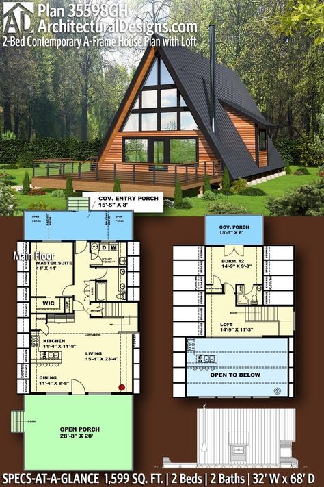 Reka Bentuk Rumah Kecil, A Frame Floor Plans, Pelan Rumah Kecil, Pelan Lantai Rumah, Loft House Plans, Frame House Plans, Design Casa Piccola, Mountain Ideas, Frame Cabins