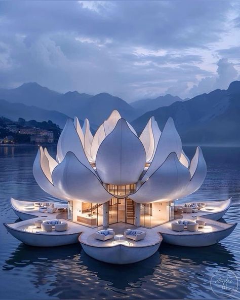 Khmer House, Water Lotus, Scifi Artwork, Floating Architecture, Ocean Resort, Futuristic Home, Lighting Techniques, Architecture Model House, Unique House Design