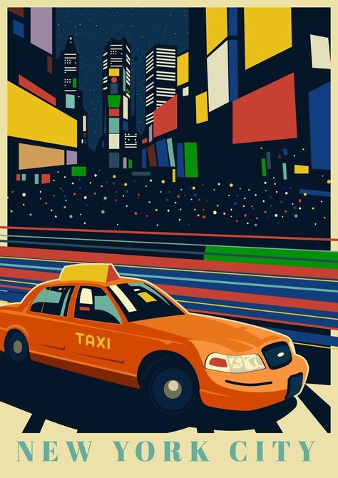 Time Square New York, New York Illustration, City Collage, New York Graffiti, Banner Design Inspiration, Work Images, New York Poster, Collage Art Projects, Hotel Room Design