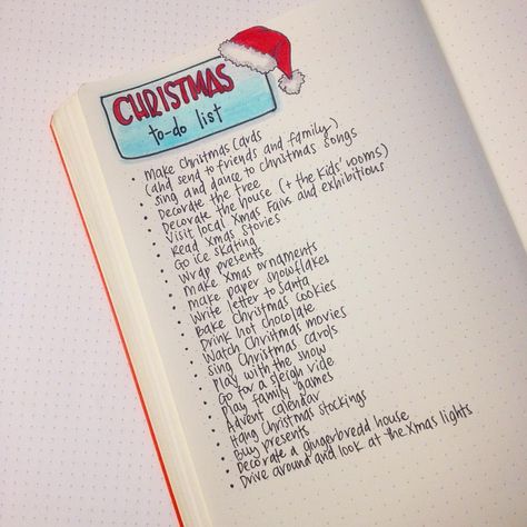 And so it begins!!! It's 44 days till Christmas, so I thought I'd better start planning and organising  I started with a to-do list of all the things I want to do with my family. Any more ideas??? Have you started planning yet? #tombowdualbrushpens #christmas #christmastodolist #bulletjournal #bulletjournaljunkies #bulletjournalcommunity #leuchtturm1917 #santashat #xmas Diy Bullet Journal, Christmas Spread, Bullet Journal Christmas, December Bullet Journal, Christmas To Do List, Christmas Bucket List, Bullet Journal Set Up, Christmas Bucket, Bujo Ideas