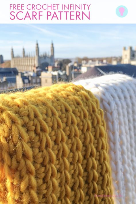 Off The Rails Infinity Scarf - Free Crochet Pattern - Dora Does Crochet Infinity Scarf Pattern, Decorative Food, Crochet Snood, Ribbed Crochet, Infinity Scarf Pattern, Crochet Scarf Pattern Free, Super Chunky Yarn, Scrap Ideas, Easy Crochet Projects