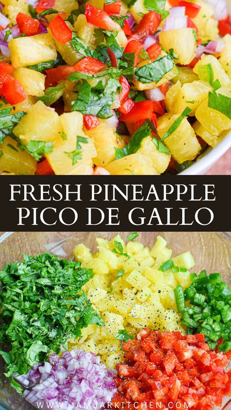 This refreshing Pineapple Pico de Gallo is the perfect accompaniment to fish and shrimp tacos and is fabulous served with a bowl of tortilla chips! Mexican Pineapple Salsa, Fish Tacos Pineapple Salsa, Pineapple Salsa Tacos, Summer Fresh Recipes, Stuffed Pineapple Bowls, Fish Tacos With Pineapple Salsa, Pineapple Recipes Dinner, Pineapple Bowl Recipe, Pico De Galo Recipes