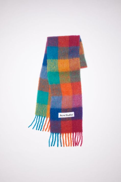 Acne Scarf, Acne Studio, Checked Scarf, Colorful Scarf, Fringe Scarf, Fuchsia Pink, Wool Scarf, Yellow Blue, Pink Yellow