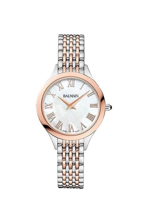 Balmain Balmain De Balmain II Mini B3918.33.82 Classic Rectangular Diamond Watch With Polished Finish, Luxury Women's Watch With Box Clasp, Luxury Formal Watch Accessories With Roman Numerals, Balmain Watch Women, Elegant Gold-tone Watch With Round Dial, Balmain Collection, Two Tone Watch, Glass Material, Quartz Watch