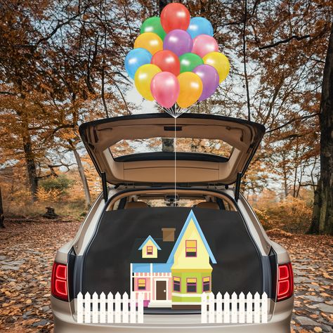 PRICES MAY VARY. Package Content: Our Halloween trunk decoration set comes with 7 house parts (Assemble Needed), 4 fences (Assemble Needed), 14 balloons in 7 different colors, 1 white ribbon, 1 black plastic background banner, and 6 sheet glue points. Transform your trunk into an appealing Halloween decoration. Product Size: The size of the product is shown in the picture, such size not only makes the decoration Halloween effect of the sticker more obvious but also engaging. Quality Material: Ou 2 Car Trunk Or Treat Ideas, Up House Trunk Or Treat, Halloweentown Trunk Or Treat Ideas, Trunk Or Treat Up Theme, Up Movie Trunk Or Treat, Trunk Or Treat Car Decorations, Trunk Or Treat Ideas For Suv Disney, Fiesta Trunk Or Treat, Realtor Trunk Or Treat Ideas