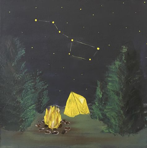 Big Dipper Aesthetic, Big Dipper Painting, Big Dipper Wallpaper, Painting Therapy, Camping Scene, Acrylic Ideas, Night Sky Painting, Fire Painting, Big Dipper