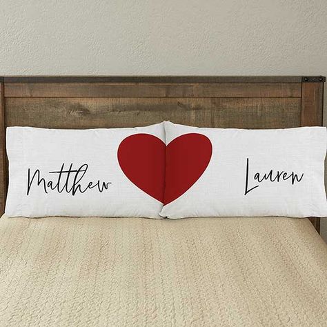 Personalize with any namesSold as a set Front and back side of pillowcase has a full color design100% polyesterStandard size case measures 20" W x 31" LMachine wash/dry Pillow not includedImported Dream together at night with our Heart Connection Personalized Pillowcase Set. This pillowcase set of 2 makes a charming wedding, bridal shower or anniversary gift. Couples Pillow Cases, Cricut Bridal Shower Gifts, Custom Valentines Gifts, Heart Connection, Couple Pillowcase, Dream Together, Cricut Projects Easy, Letter Cushion, Wedding Cushion