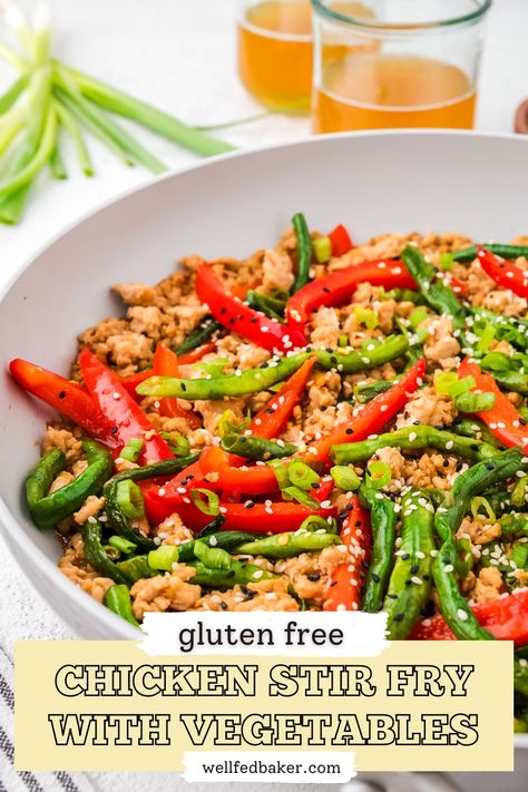 Quick Ground Chicken Stir Fry | Easy Gluten Free Dinner Recipe: This quick and easy chicken stir fry is the perfect dinner for a busy weeknight.  This healthy recipe is filled with low fat chicken, fresh vegetables and a homemade stir fry sauce that is both gluten free and dairy free.  The best part is it takes less than 30 minutes and only one pan! Dairy Free Ground Chicken Recipes, Gluten Free Chicken Stir Fry, Ground Chicken Stir Fry, Stir Fry Easy, Easy Gluten Free Dinner, Homemade Stir Fry Sauce, Easy Chicken Stir Fry, Alpha Gal, Homemade Stir Fry