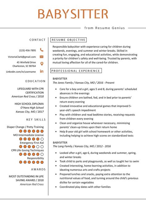 Babysitter Guide, Babysitter Resume, Nanny Job Description, Babysitting Tips, Luxury Future, Babysitting Kit, Babysitting Flyers, Nanny Job, Resume Template Examples