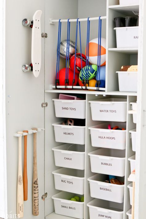 Garage Toy Storage, Kids Garage, Outdoor Toy Storage, Storage And Organization Ideas, Diy Toy Storage, Hacks Ikea, Toy Storage Organization, Outdoor Toys For Kids, Garage Storage Organization