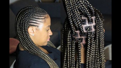 Half Box Braids, Half Cornrows Half Box Braids, Box Braids Hairstyle, Afro Hair Girl, Half Cornrows, Cornrows With Box Braids, Box Braids Pictures, Hairstyle Video, Colored Box Braids