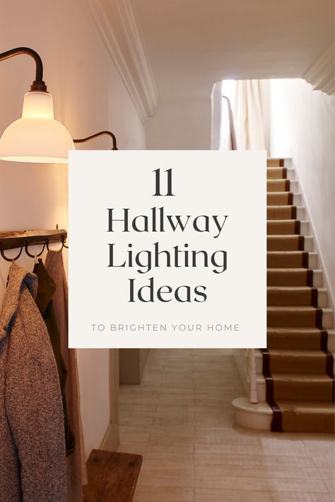 A spacious hallway with opal glass wall lights. Sconces On Stairs, Sconces In Hallway Ideas, No Light Hallway Ideas, Light Fittings Hallway, Hallway With Wall Lights, Entryway Hallway Lighting, Corridor Lamp Ideas, Lighting A Dark Hallway, Lighting For Dark Hallways