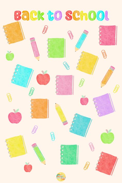 Colorful back to school Clipart - pencils, notebooks, paper clips, and apples Cute Back To School Backgrounds, First Day Of School Wallpaper, Back To School Wallpapers And Quotes, School Wallpaper Backgrounds, Back To School Background, Back To School Wallpaper, Teacher Wallpaper, School Wallpaper, Stickers Wallpaper