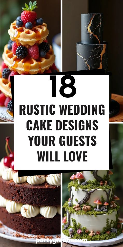 Searching for wedding cake inspiration that speaks to your style? Check out these 18 rustic wedding cake ideas that are sure to impress your guests! From delightful waffle cakes to appetizing black forest options, these designs add a memorable touch to any celebration. Discover how unique decorations like woodland elements can enhance your rustic theme. Bring warmth and charm to your special day with these tasteful and delicious cake options that everyone will rave about—and definitely don't forget to taste them first! Woodland Theme Wedding Cake, Wedding Cake Alternatives Dessert Tables, Rustic Wedding Cake Ideas, Barn Wedding Cake, Waffle Cakes, Barn Wedding Cakes, Dessert Birthday, Woodland Theme Wedding, Alternative Wedding Cakes