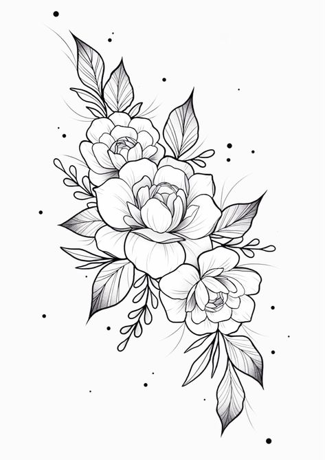 Flower Design Tattoos For Women, Best Flowers To Tattoo, Japenses Tatoos Design Flowers, Tiger And Flowers Tattoo Design, Floral Shoulder Tattoo Design, Plus Size Rib Tattoo, Shoulder Tattoos For Women Stencil, Tattoo Flower Stencil, Tattoo Cover Up Before And After