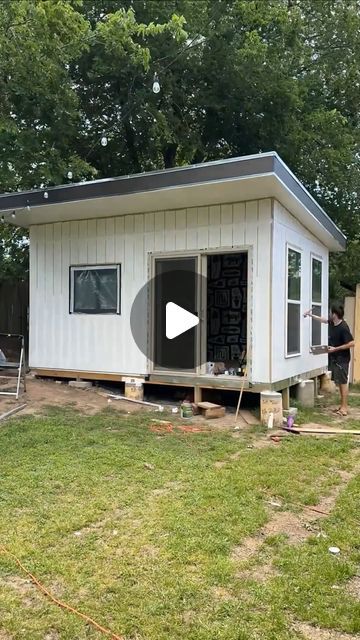 Tiny House Attractive🏠 | This backyard studio is what dreams are made of😍✨✨  Watch @arnelle transform this backyard shed into a studio that can function as a home... | Instagram Guest Quarters Ideas, Sheds Turned Into Bedrooms, Guest Tiny House, Backyard Shack Ideas, Small House In Backyard, Shed With Kitchenette, Office Trailer Tiny House, Shed Adu Conversion, She’d Converted To House