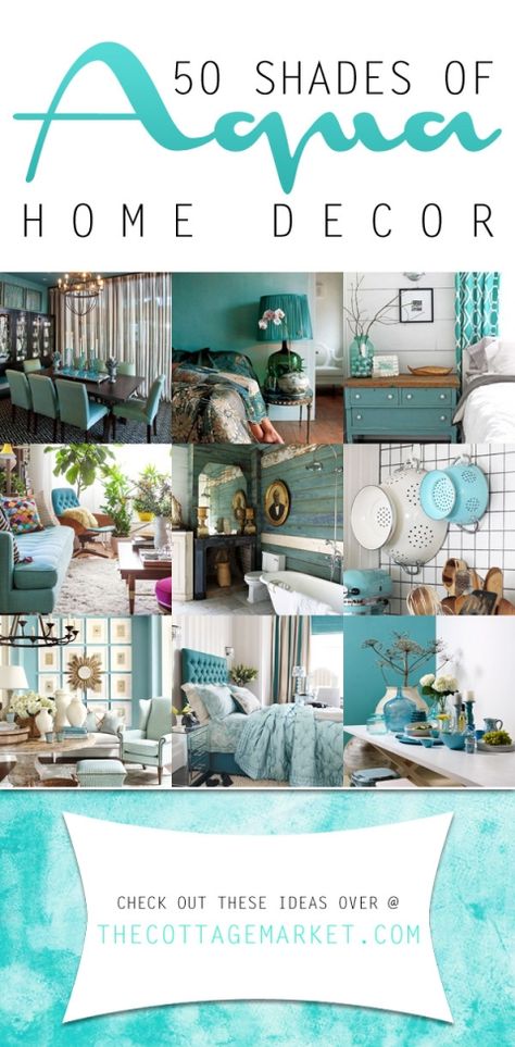 50 Shades of Aqua Home Decor | The Cottage Market Aqua Blue Decor, Teal Accent Wall Kitchen, Colors That Go With Aqua, Aquamarine Room Ideas Bedrooms, Aqua Bedroom Ideas For Adults, Aqua Room, Aqua Bedrooms, Teal Home Decor, Turquoise Home Decor