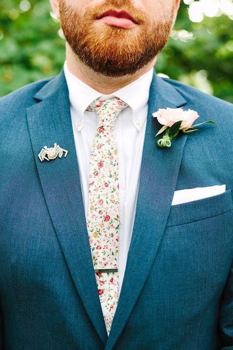 Floral Tie Wedding Groomsmen, Groom Suit Garden Wedding, Groom Suit Spring Wedding, Groom Garden Wedding Outfit, Floral Groomsmen Attire, Wildflower Wedding Groom, Pastel Wedding Groomsmen, Garden Wedding Groom Attire, Blue Suit Floral Tie