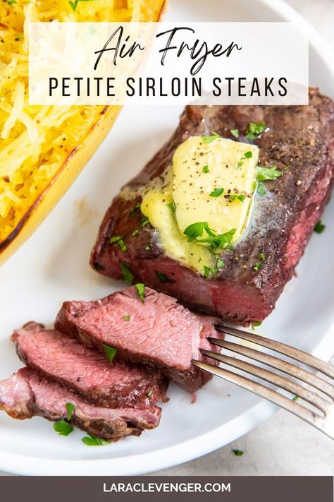 Air Fryer Petite Sirloin Steaks Petite Steaks In Air Fryer, Healthy Top Sirloin Steak Recipes, Air Fry Sirloin Steak Recipes, Airfryer Sirloin Steak, Beef Sirloin Tender Steak Recipes, Air Fryer Top Sirloin Steak Recipes, Air Fryer Petite Sirloin Steak, Sirloin Air Fryer Recipes, Small Steak In Air Fryer