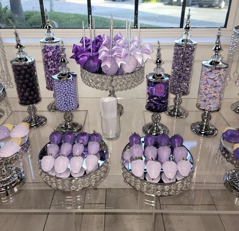 Lilac Candy Table, White And Purple Party Decor, Purple Quince Dessert Table, Pink Purple Silver Party, Lavender Candy Table, Lilac Quinceanera Centerpieces, Pastel Purple Quinceanera Theme, Lavender And Gold Sweet 16, Quinceanera Dessert Table Ideas Lavender