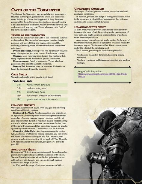 Oath of the Tormented. A Paladin oath for those haunted by their past (REUPLOAD, BETTER QUALITY) - UnearthedArcana Paladin Oath, Dnd Paladin, Dungeons And Dragons Races, Dnd Stories, D D Classes, D D Character Ideas, Dungeon Master's Guide, Dnd Races, Dnd Classes