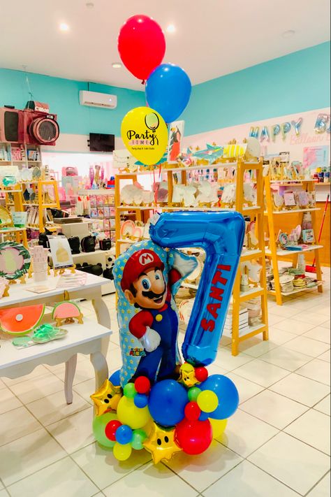 Mario Birthday Balloons, Mario Balloon Decorations, Mario Balloons, Super Smash Bros Party, Mario Kart Party, Mario Bros Birthday Party Ideas, Mario Birthday Cake, Super Mario Bros Birthday Party, Mario Y Luigi