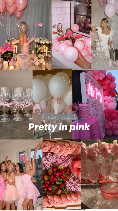 Bachelorette party weekend “pretty in pink” for the first night of partying Pink Bachelorette Party, 18th Birthday Decorations, Pink Bachelorette, Bachelorette Party Weekend, Cute Birthday Ideas, Bday Party Theme, Bridal Bachelorette Party, Bachelorette Themes, Bridal Shower Brunch