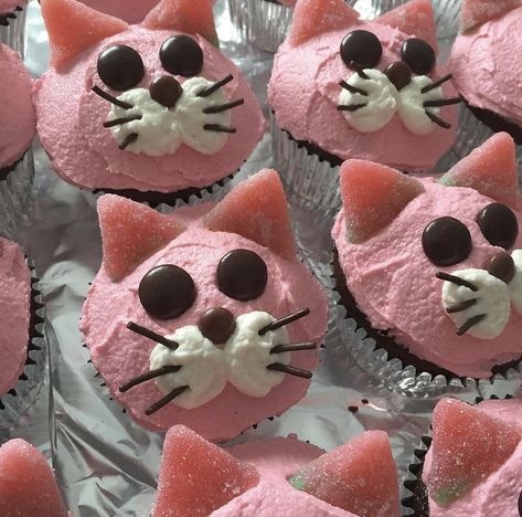 Cat Ear Cupcakes, Kitten Cupcakes For Kids, Diy Cat Cupcakes, Cat Cupcakes Ideas Easy, Kitty Cupcakes For Kids, Pink Cat Cake, Easy Cat Cupcakes, Cat Cupcakes Ideas, Cat Cupcake Cake