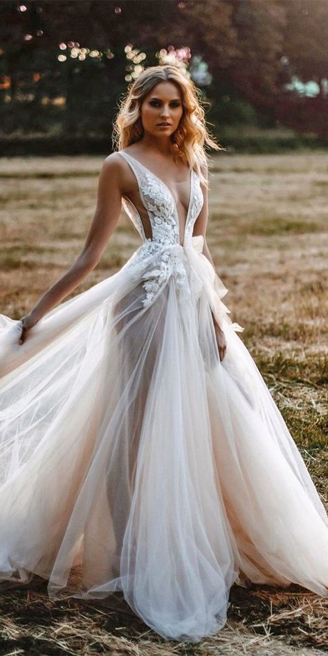 30 Unique & Hot Sexy Wedding Dresses ❤  sexy wedding dresses ideas a line deep v neckline lace country berta #weddingforward #wedding #bride Tali Photography, Backless Bridal Dresses, Illusion Wedding Dress, Bridal Party Gowns, Wedding Dress Boho, Beach Wedding Gown, Dresses For Pregnant Women, Dresses Romantic, Beach Wedding Dress Boho