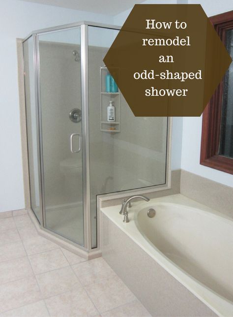 If your shower has a crazy odd shape you need to read this. This angled shower above used a solid surface shower pan and walls. | Innovate Building Solutions Angled Bathroom Layout, Angled Showers Walk In, Odd Shaped Bathroom Ideas, Odd Shaped Shower Ideas, Odd Shaped Bathroom Layout, Odd Shape Bathroom, Angled Shower Ideas, Odd Shaped Bathroom, Best Bathroom Colors