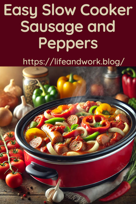 Slow-cooked sausage and peppers are a hearty, flavorful dish perfect for easy home cooking. Crockpot Sausage And Peppers, Slow Cooker Sausage And Peppers, Slow Cooker Italian Sausage, Sausage And Peppers Crockpot, Slow Cooker Sausage, Sausage And Peppers, Cooking For A Crowd, Easy Mexican, Stuffed Banana Peppers