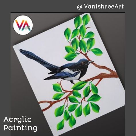 #Acrylicpainting #Decorativepainting #VanishreeArt #floraldesign #art #painting #naturepainting #Canvaspainting #birdpainting #magpierobin #acryliconcanvas #treepainting Easy Bird Painting, Acrylic Bird Painting, Magpie Robin, Bird Painting Acrylic, Easy Bird, Leaf Painting, Painting For Beginners, Bird Painting, Acrylic Painting Techniques