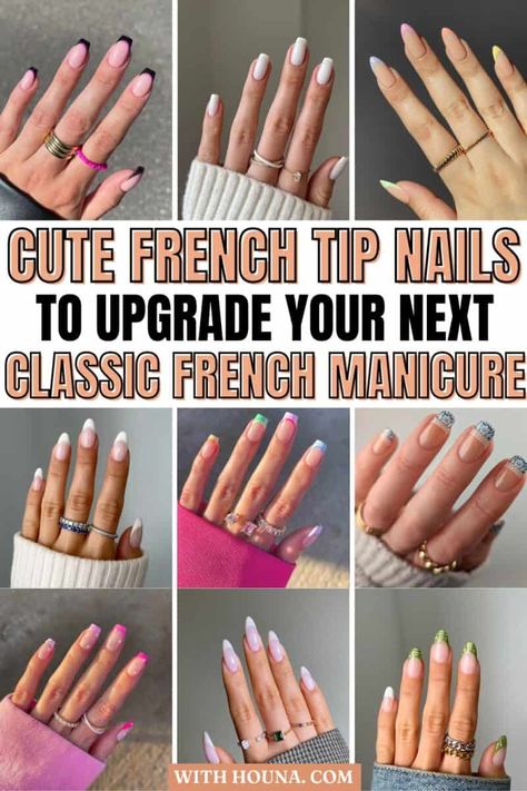 French Nails Manicure, Cute French Tip Nails, Classic French Nails, Fun French Manicure, Colored French Nails, French Nails Design, Ongles Gel French, French Manicure Nail Designs, French Tip Gel Nails